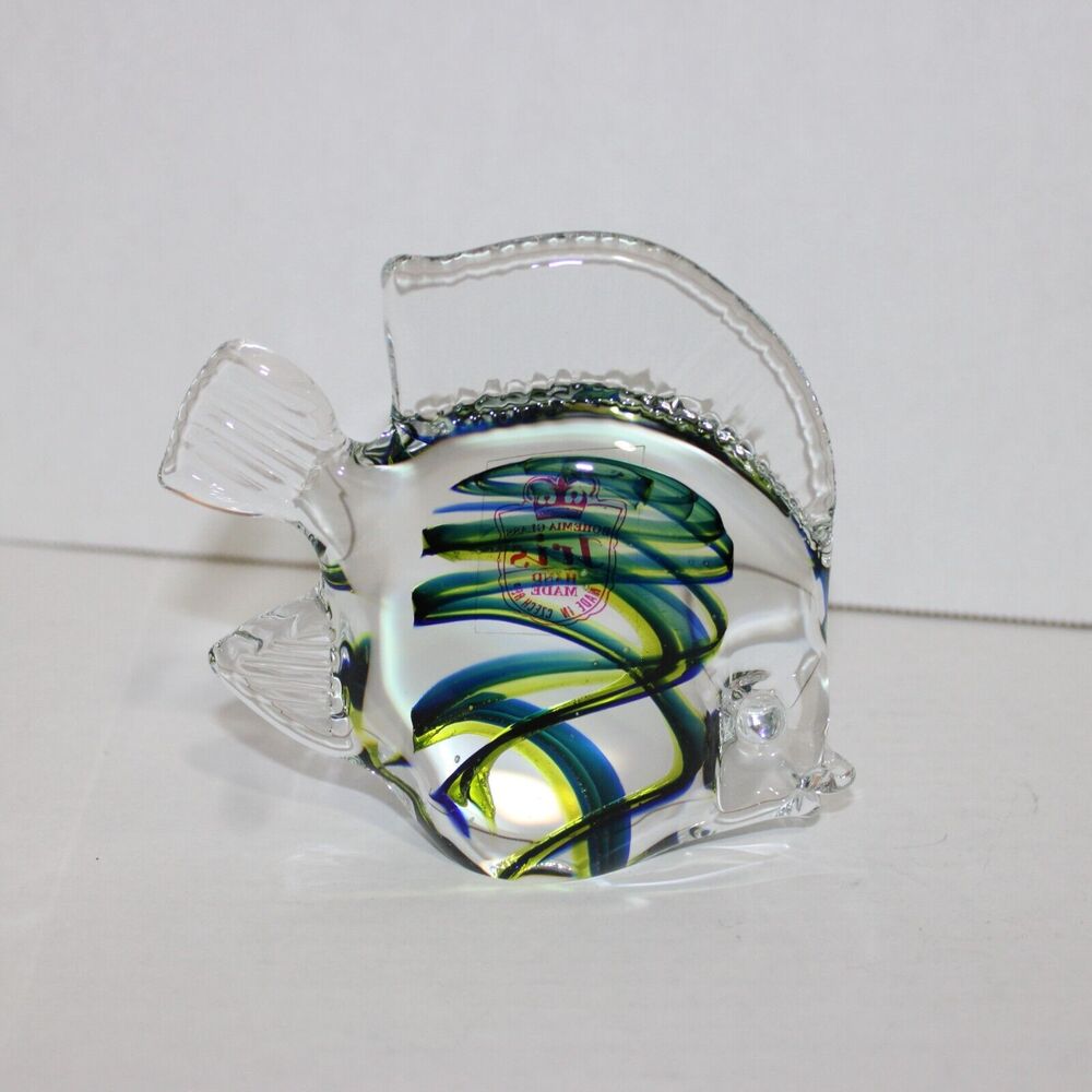 Iris Bohemia Crystal Paperweight Tropical Fish Colorful Handmade Vintage 4 x 4.5